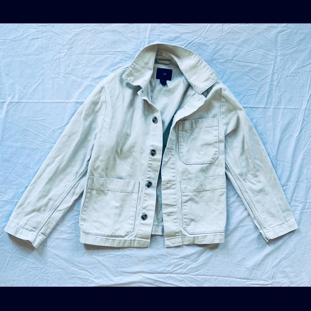 H&M Chore Jacket Cream Off White Denim Jacket size M